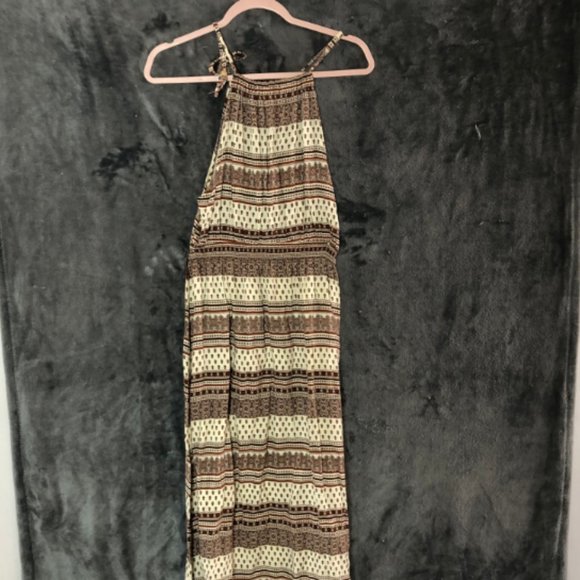 Brown & White Aztec Print Maxi Dress SZ L - Picture 1 of 6